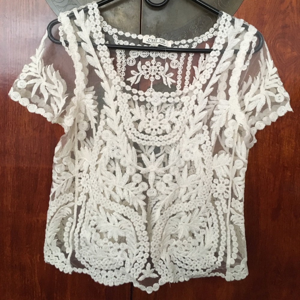 Sassy NEW embroidered floral sheer top